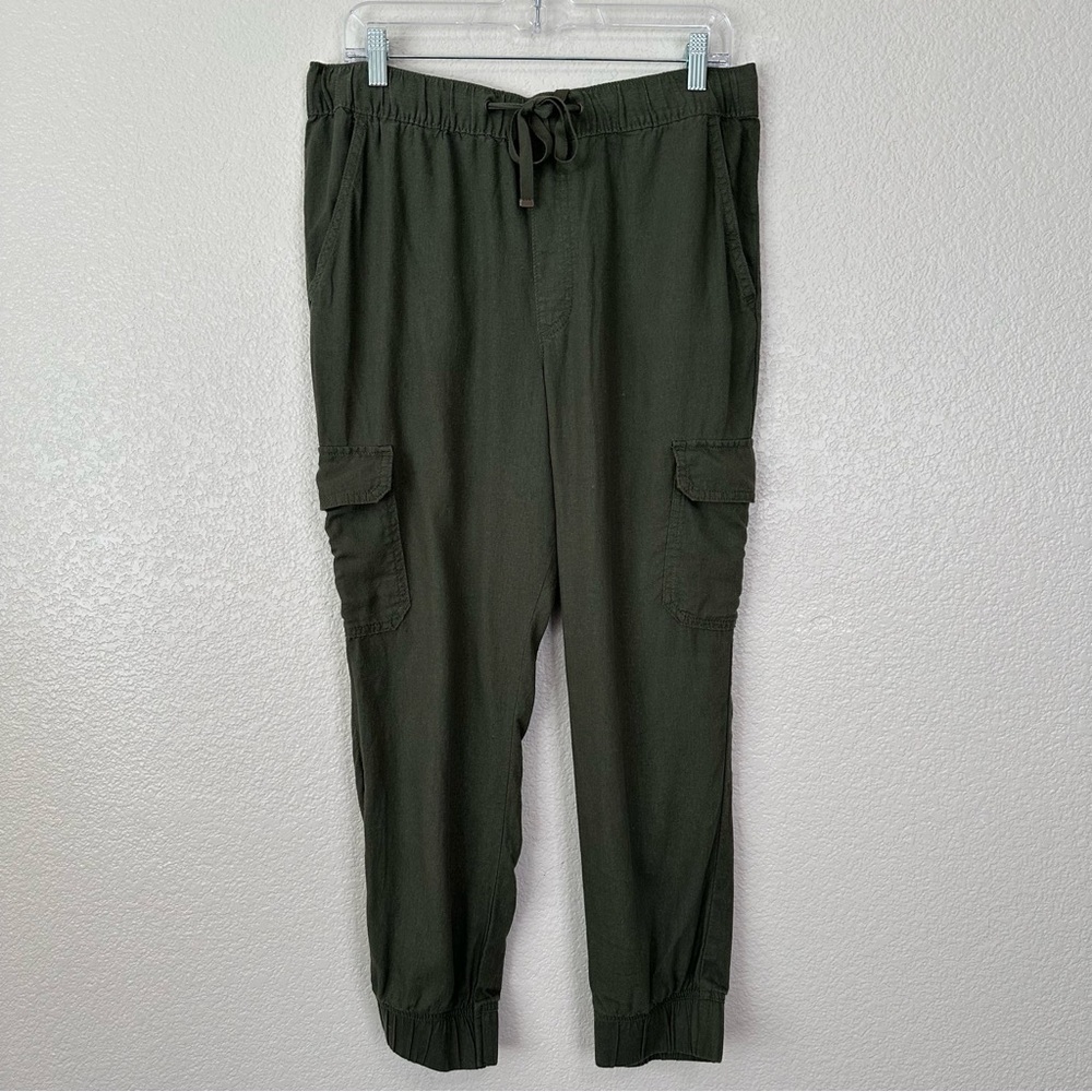 St. John's Bay Linen Blend Army Green Women's Jogger Pants, Sz Large